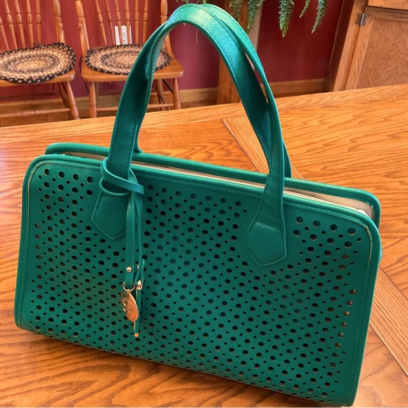 Galian Handbags - NWOT Galian Deep Green Lazer Cut-Out Detail Handbag w/Organizer Bag